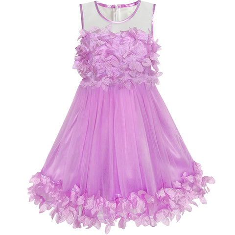 Girls Dress Purple Dimensional Flower Birthday Wedding Dress Size 4-10 Years