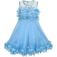 Girls Dress Blue Dimensional Flower Birthday Wedding Dress Size 4-10 Years