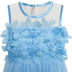 Girls Dress Blue Dimensional Flower Birthday Wedding Dress Size 4-10 Years