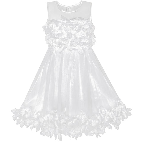 Girls Dress White Dimensional Flower Birthday Wedding Dress Size 4-10 Years