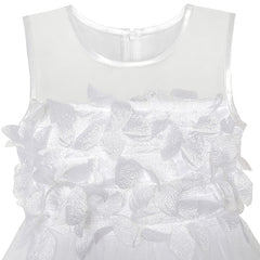 Girls Dress White Dimensional Flower Birthday Wedding Dress Size 4-10 Years
