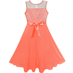 Girls Dress Coral Chiffon Bridesmaid Dance Ball Maxi Gown Size 6-14 Years