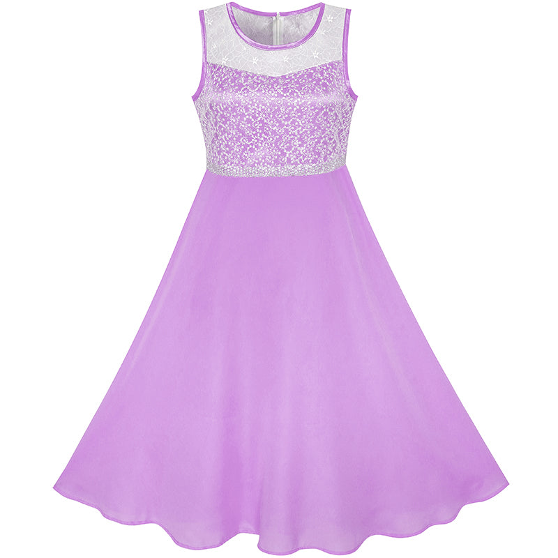 Girls Dress Purple Chiffon Bridesmaid Dance Ball Maxi Gown Size 6-14 Years