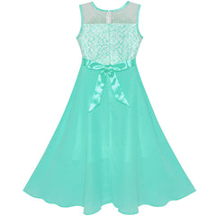 Girls Dress Turquoise Chiffon Bridesmaid Dance Ball Maxi Gown Size 6-14 Years