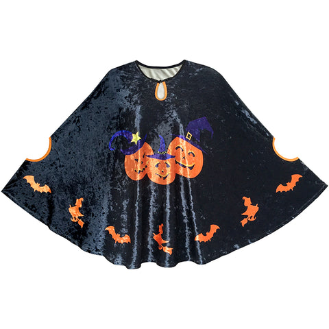 Halloween Cape Velvet Cloak Pumpkin Witch Bat Costumes Wizard Size 4-12 Years