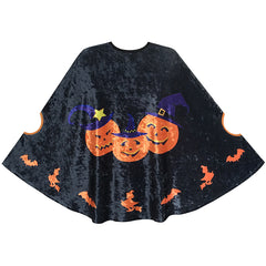 Halloween Cape Velvet Cloak Pumpkin Witch Bat Costumes Wizard Size 4-12 Years