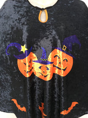 Halloween Cape Velvet Cloak Pumpkin Witch Bat Costumes Wizard Size 4-12 Years