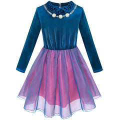Girls Dress Velvet Top Ruffle Collar Necklace Tulle Skirt Size 5-12 Years