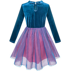 Girls Dress Velvet Top Ruffle Collar Necklace Tulle Skirt Size 5-12 Years