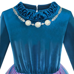 Girls Dress Velvet Top Ruffle Collar Necklace Tulle Skirt Size 5-12 Years
