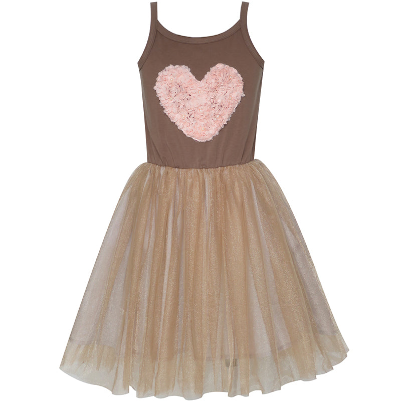Girls Dress Tank Heart Flower Pearl Tulle Skirt Tutu Dress Size 4-10 Years