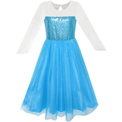 Girls Dress Cartoon Costume Princess Elsa Cloak Party Dress Size 4-12 Years