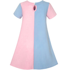 Girls Dress Blue Color Contrast Heart A-line Size 5-12 Years