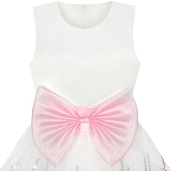 Flower Girls Dress Sequin Dimensional Flowers Bow Tie Pageant Size 7-14 Years