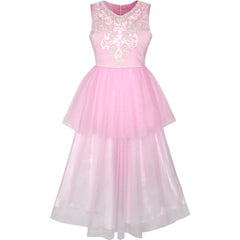 Flower Girls Dress Pink Dancing Ball Gown Princess Party Size 7-14 Years