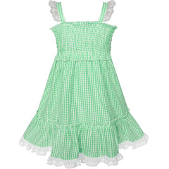 Girls Dress Green Tank Smocked Ruffle Skirt Size 12M-5 Years