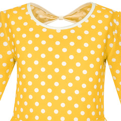 Girls Dress Yellow White Dot Back Cutout Back School Dress Size 4-10 Years