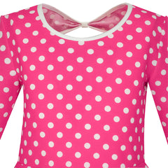 Girls Dress Deep Pink White Dot Back Cutout Back School Dress Size 4-10 Years