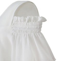 Girls Dress Chiffon Butterfly Ruffle Cold Shoulder White Pink Size 7-14 Years