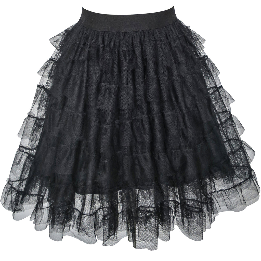 Girls Skirt Black Lace Tiered Tutu Dancing Dress Size 7-14 Years