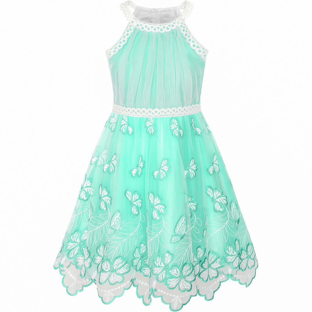 Girls Dress Butterfly Embroidered Halter Dress Party Size 5-12 Years