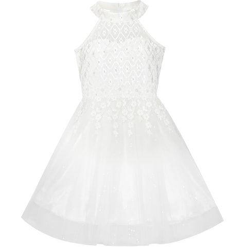 Flower Girls Dress Lace Sequins Sparkling Wedding Bridesmaid Size 5-12 Years