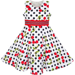 Girls Dress Hat White Black Dot Cherry Dancing Party Size 4-12 Years