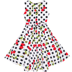 Girls Dress Hat White Black Dot Cherry Dancing Party Size 4-12 Years