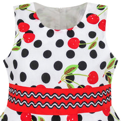 Girls Dress Hat White Black Dot Cherry Dancing Party Size 4-12 Years