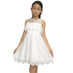 Girls Dress Cold Shoulder/Sleeveless Lace Flower Ruffle  Size 6-14 Years