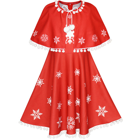 Girls Dress Red Cape Cloak Christmas Year Holiday Party Size 4-14 Years