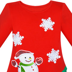 Girls Dress Long Sleeve Christmas Snowman Holiday Party Size 5-12 Years