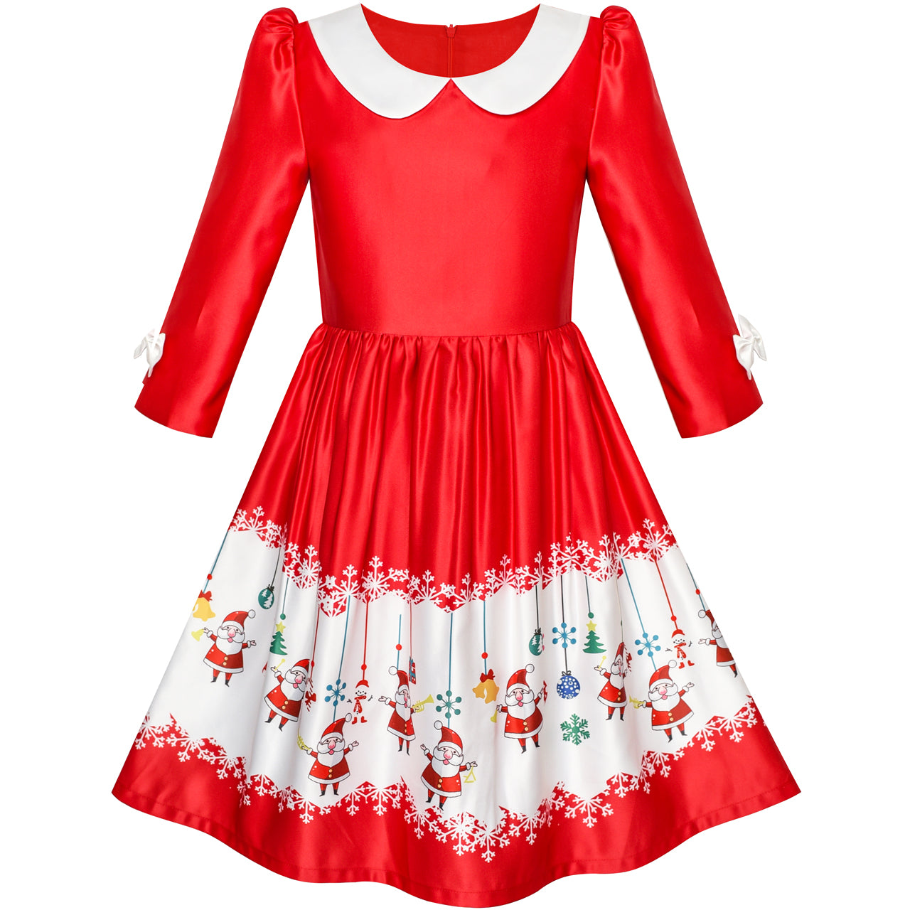Girls Dress 3/4 Sleeve Christmas Santa Jingle Bell Snow – Sunny Fashion