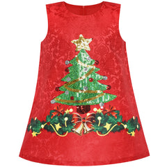 Girls Dress A-line Christmas Tree Xmas Sequin Sparkling Holiday Party Size 3-10 Years