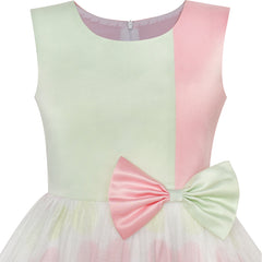 Girls Dress Bow Tie Color Contrast Size 4-12 Years