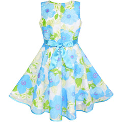 Girls Dress Blue Flower Bow Tie Tulle Party Princess Size 4-12 Years