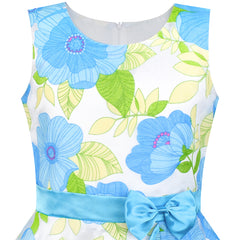 Girls Dress Blue Flower Bow Tie Tulle Party Princess Size 4-12 Years
