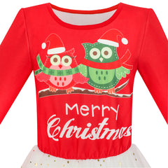 Girls Dress Long Sleeve Christmas Owl Sparkling Sequin Tulle Size 3-14 Years