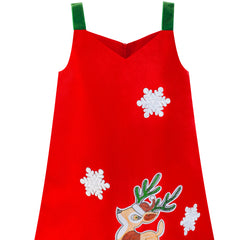 Girls Dress A-line Tank Red Green Reindeer Snow Christmas Holiday Size 3-8 Years