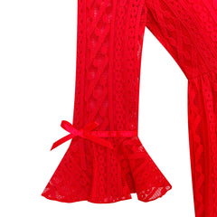 Girls Dress Red Lotus Sleeve Lace Princess Party Dress Size 5-12 Years