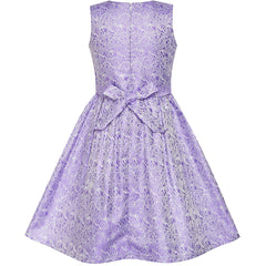 Girls Dress Bow Tie Jacquard Fit And Flare Princess Size 3-12 Years