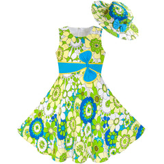 Girls Dress Sunhat Green Bow Tie Summer Size 4-12 Years