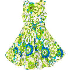 Girls Dress Sunhat Green Bow Tie Summer Size 4-12 Years