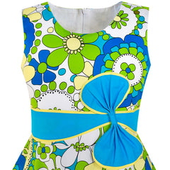 Girls Dress Sunhat Green Bow Tie Summer Size 4-12 Years