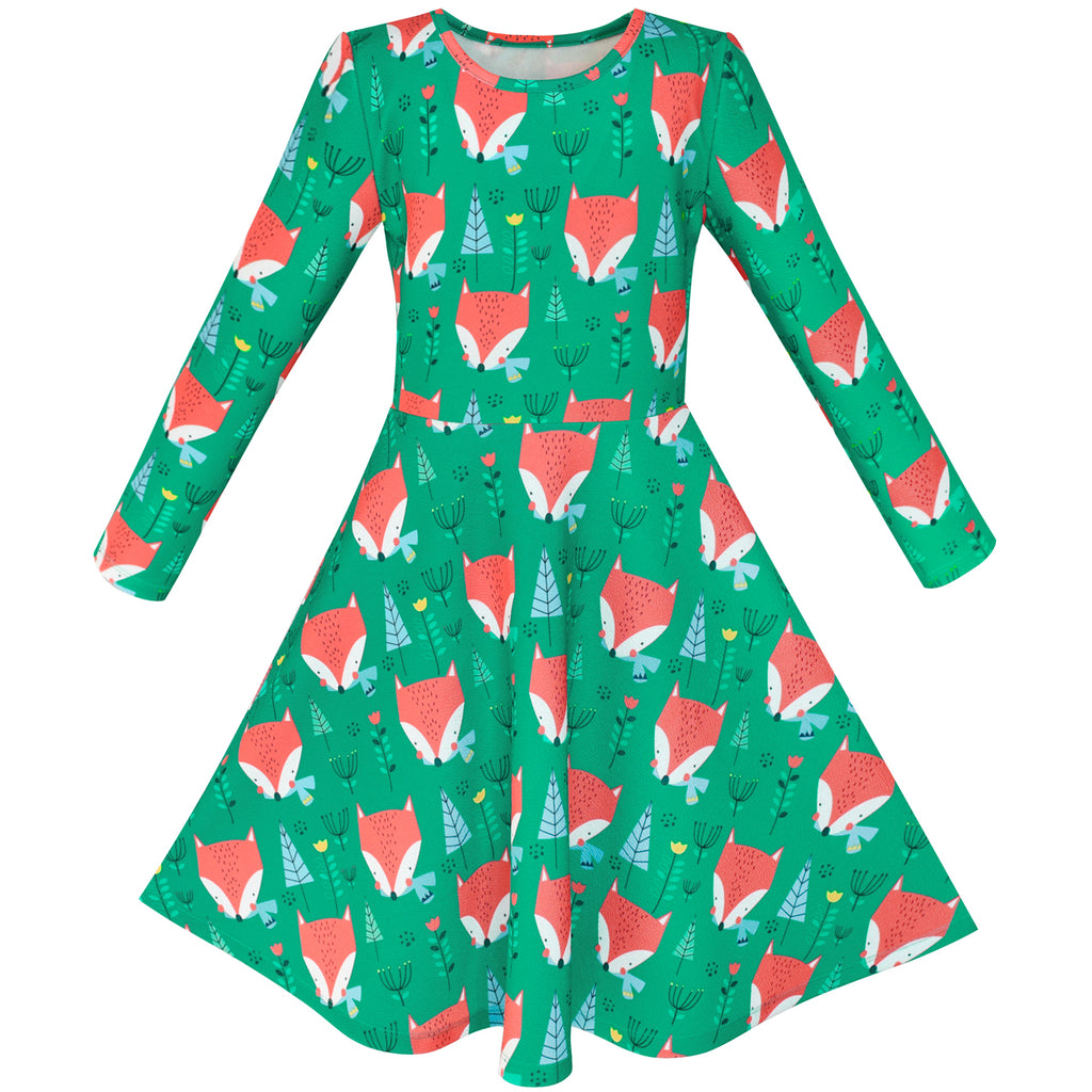 Girls Dress Forest Fox Long Sleeve Size 3-12 Years