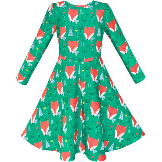 Girls Dress Forest Fox Long Sleeve Size 3-12 Years