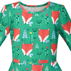Girls Dress Forest Fox Long Sleeve Size 3-12 Years