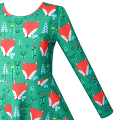 Girls Dress Forest Fox Long Sleeve Size 3-12 Years