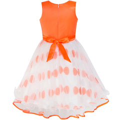 Girls Dress Bow Tie Orange White Color Contrast Size 4-12 Years