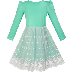 Girls Dress Long Sleeve Lace 2-in-1 Princess Tutu Size 4-12 Years